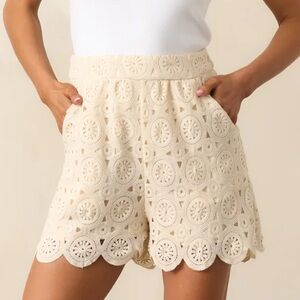 Skies Are Blue Ivory High Waist Crochet Shorts
